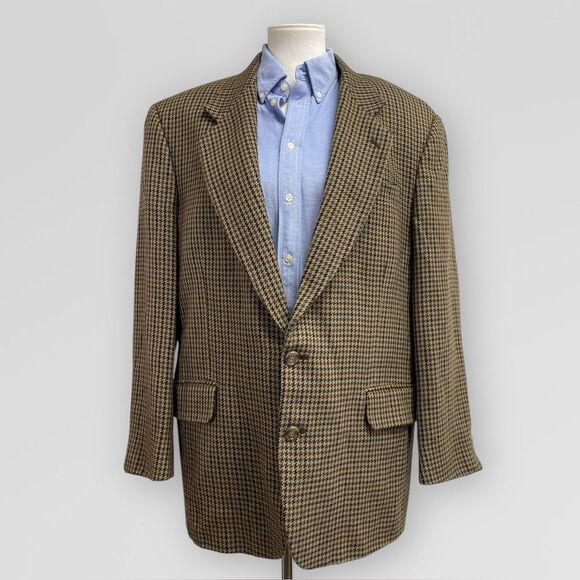 Oscar de la Renta Vintage Oversized blazer 42R. Mens Tweed tan brown houndstooth - Picture 5 of 16